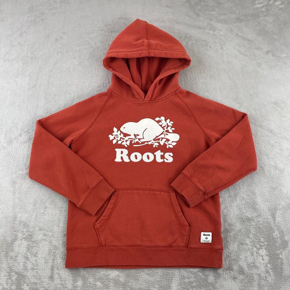 Roots Kids Pullover Hoodie Boys XL (11-12) Rust Brown SpellOut Logo Long Sleeve
